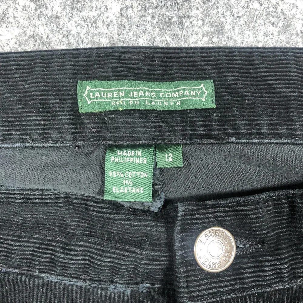 Lauren Jeans Co Corduroy Pants Womens 12 Black Straight Stretch Classic Casual